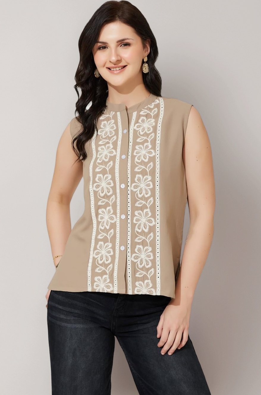 J TURRITOPSIS Women's Viscose Blend Embroidered Shirt Floral